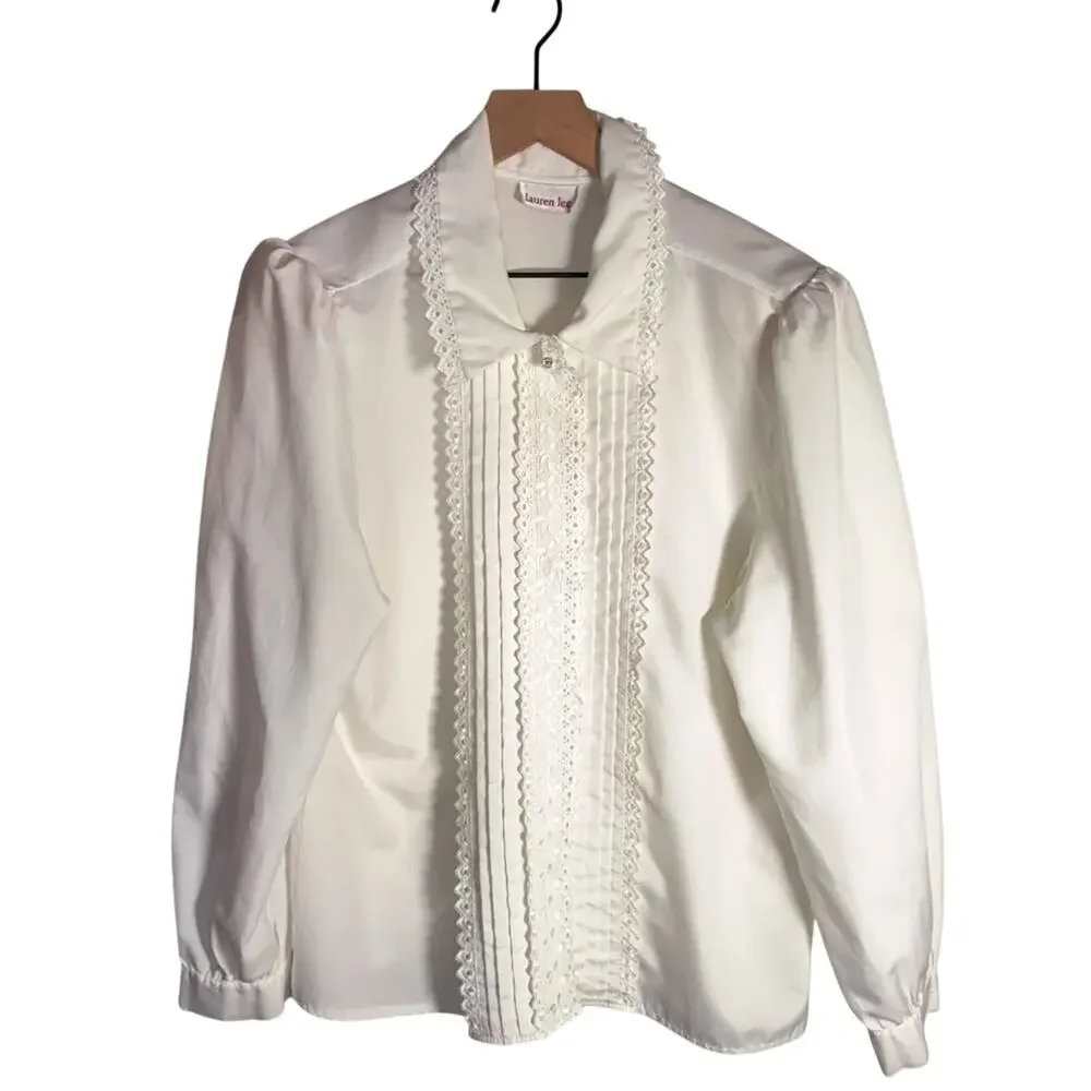 VINTAGE LAUREN LEE eyelet lace coquette girl girlhood core avant garde blouse L